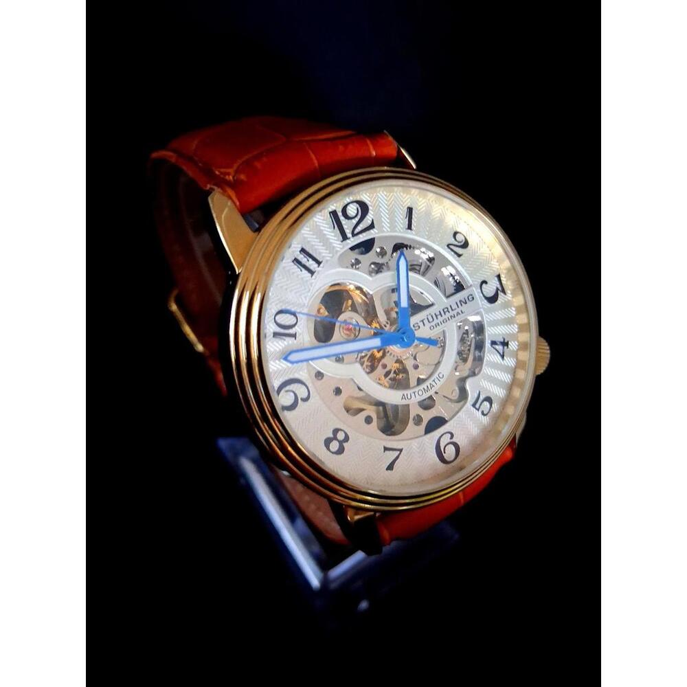 Stuhrling Automatic Mens Watch Skelton ST-90050‎ Leather Band